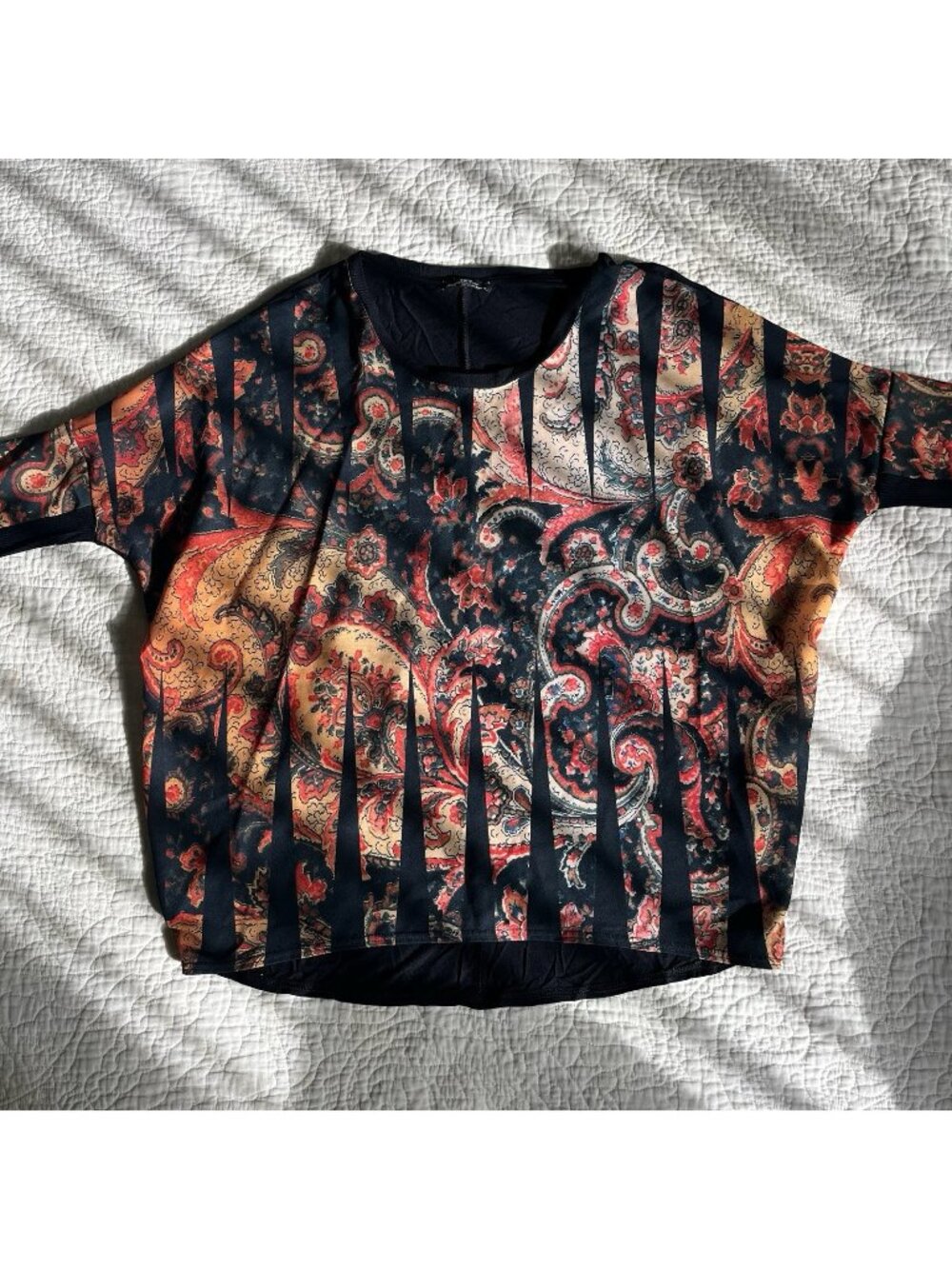 Zara Boho Womens Top Knit Paisley Abstract Patterned Blouse Size Medium